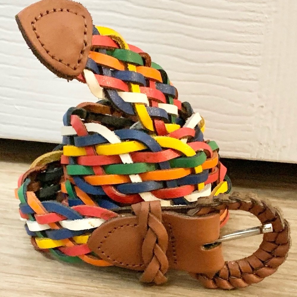 Capezio Argentina VTG 90s Braided Leather Belt Colorful Boho Small Medium 36”